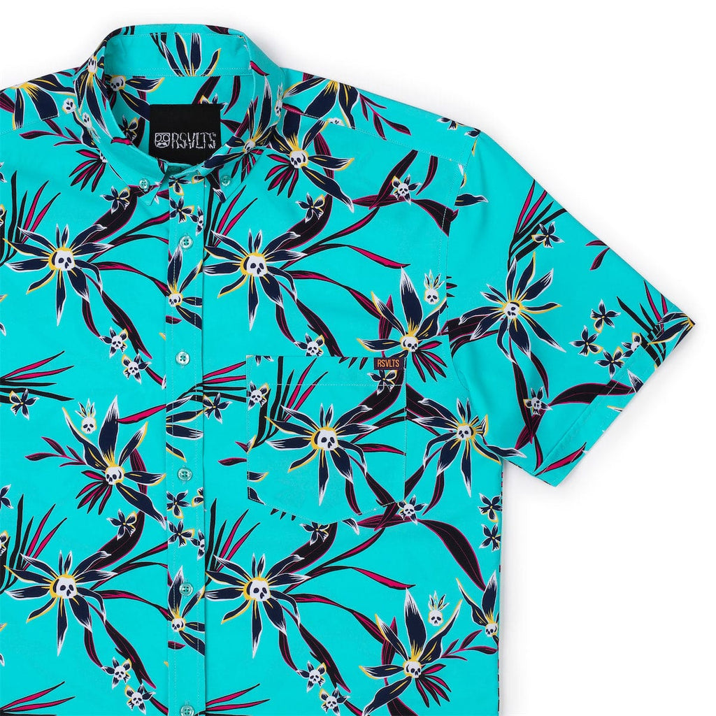 RSVLTS Loves Me Not KUNUFLEX Short Sleeve Shirt in Blue — front view