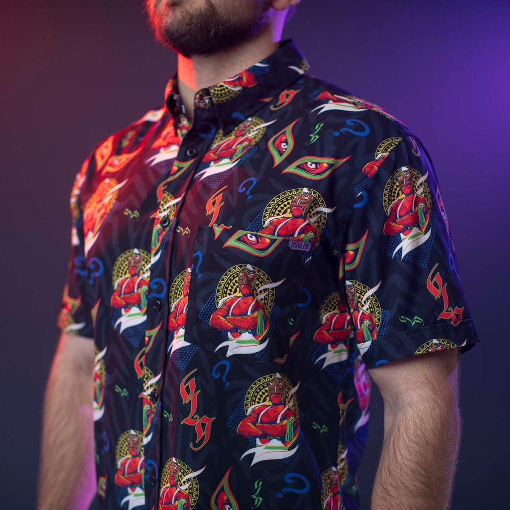 RSVLTS The Masked Man KUNUFLEX Short Sleeve Shirt in Black — detail 7