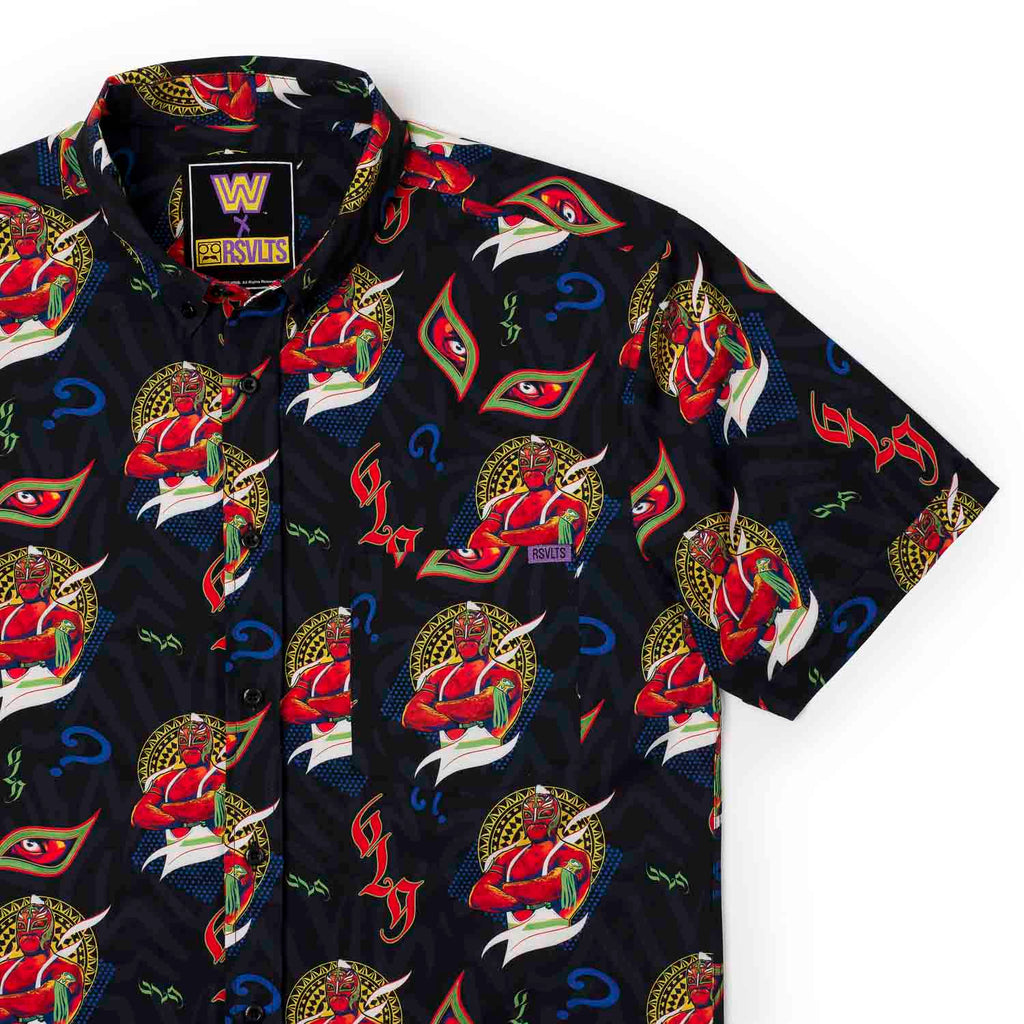 RSVLTS The Masked Man KUNUFLEX Short Sleeve Shirt in Black — front view