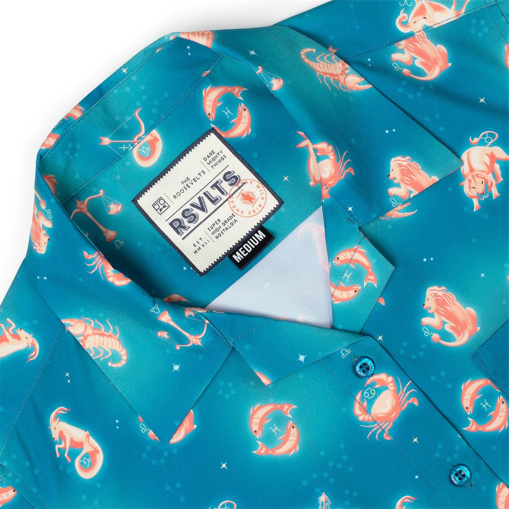 RSVLTS Star-Crossed Cosmos Women's KUNUFLEX Short Sleeve Shirt in Blue — detail 4