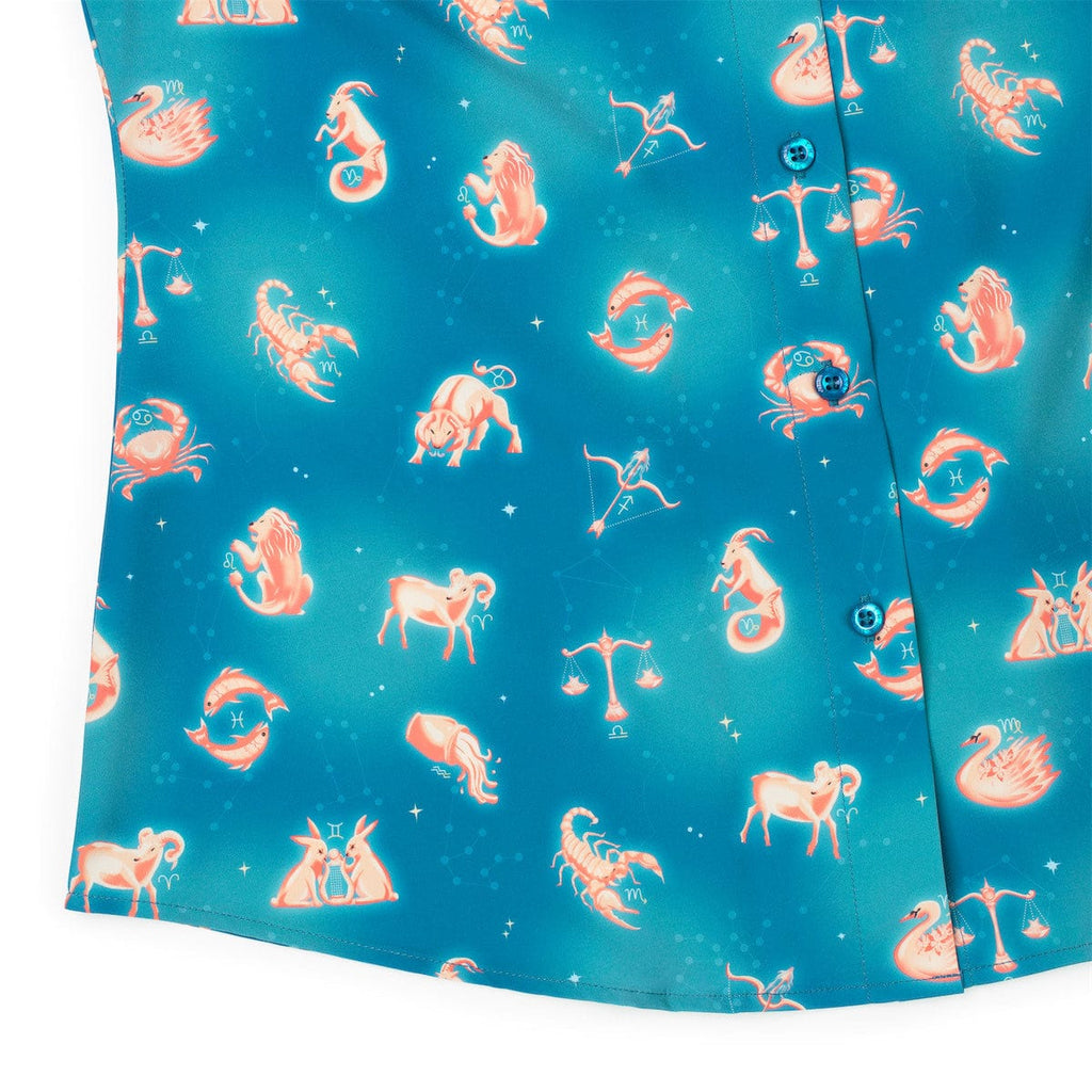 RSVLTS Star-Crossed Cosmos Women's KUNUFLEX Short Sleeve Shirt in Blue — detail 5