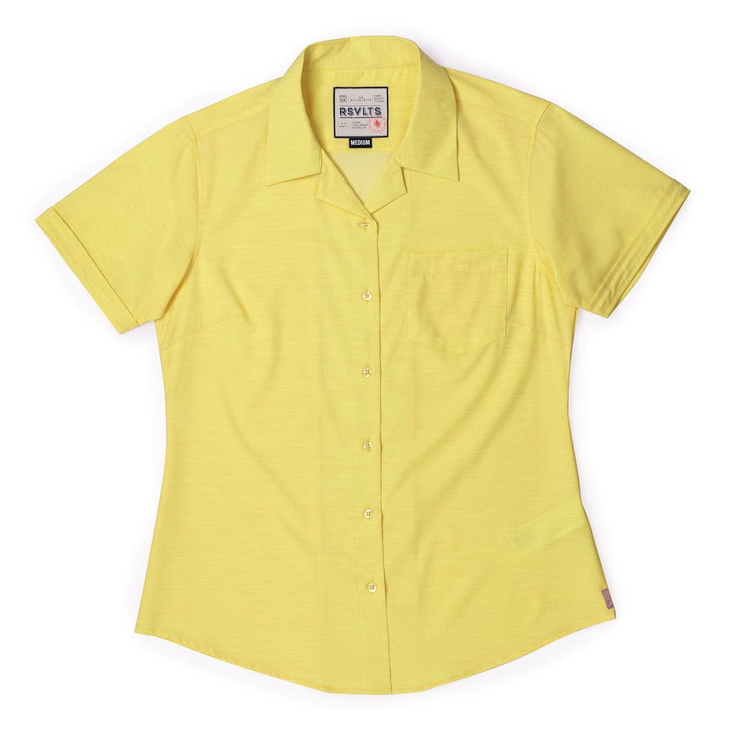 RSVLTS Extreme Solar Flare Women's KUNUFLEX Short Sleeve Shirt in Yellow — front view
