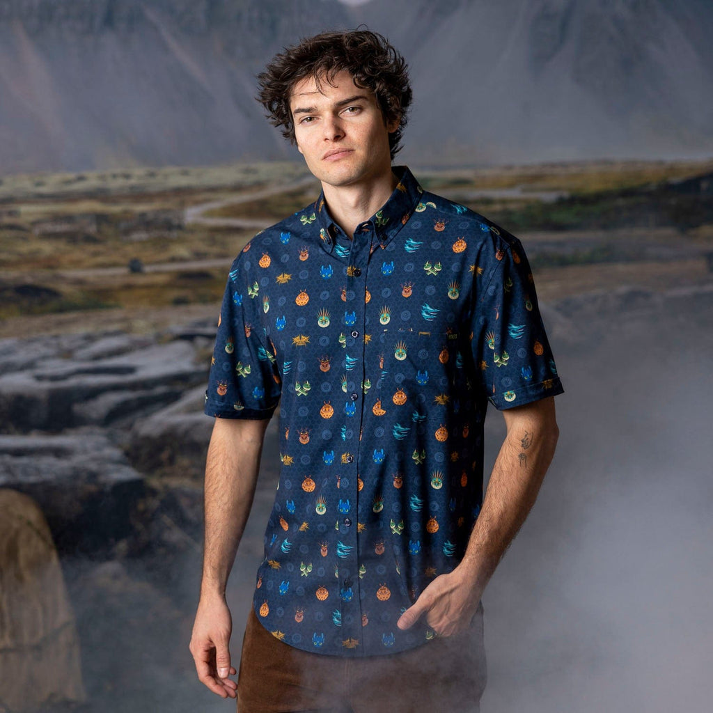 RSVLTS Fiery Faces KUNUFLEX Short Sleeve Shirt in Blue — detail 7
