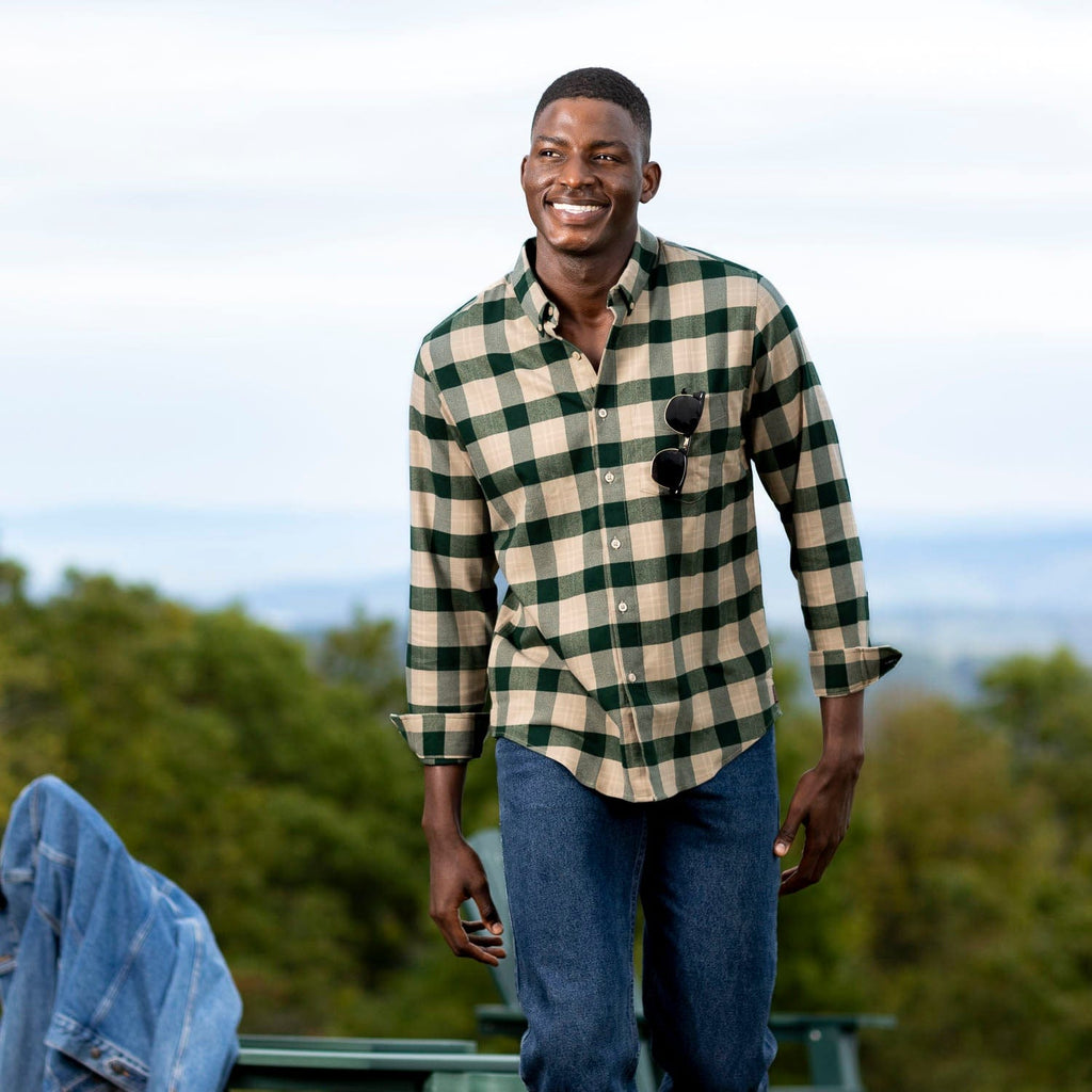 RSVLTS Plaid Kroeger BorlandFlex Long Sleeve Flannel in Green — detail 3