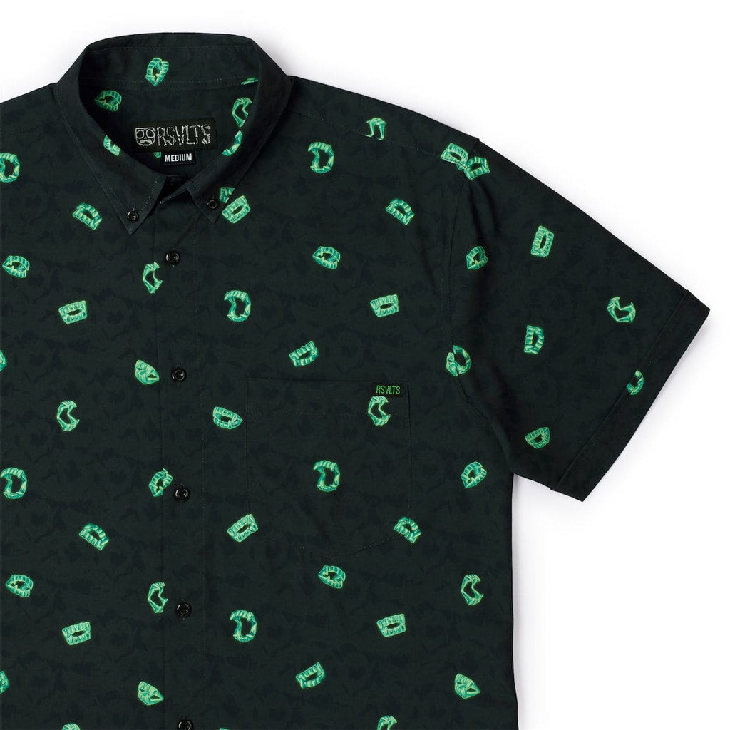 RSVLTS Fluorescent Fangs KUNUFLEX Short Sleeve Shirt in Black — front view