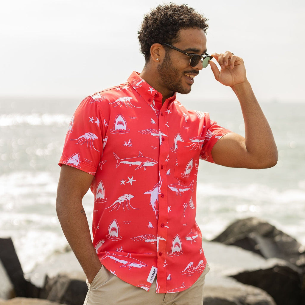 RSVLTS Fins and Flora KUNUFLEX Short Sleeve Shirt in Red — detail 5