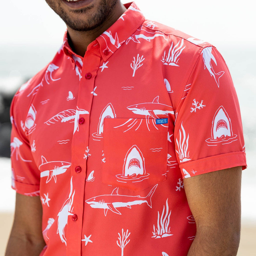 RSVLTS Fins and Flora KUNUFLEX Short Sleeve Shirt in Red — detail 3