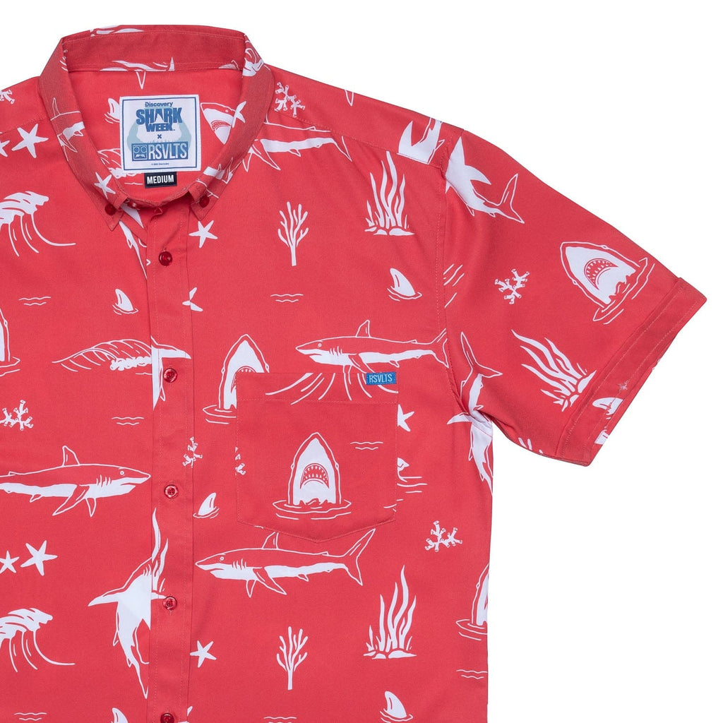 RSVLTS Fins and Flora KUNUFLEX Short Sleeve Shirt in Red — front view