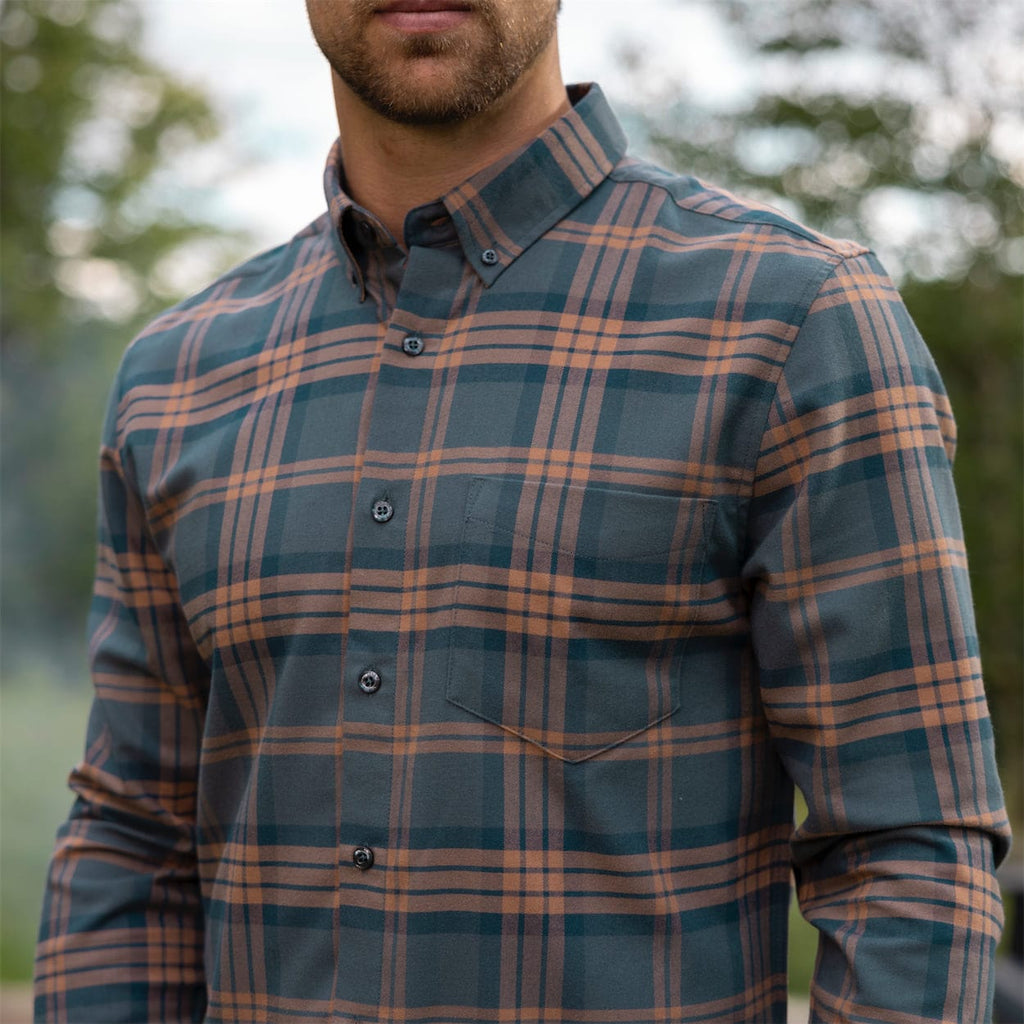 RSVLTS Pedro Plaidscal BorlandFlex Long Sleeve Flannel in Brown — detail 2