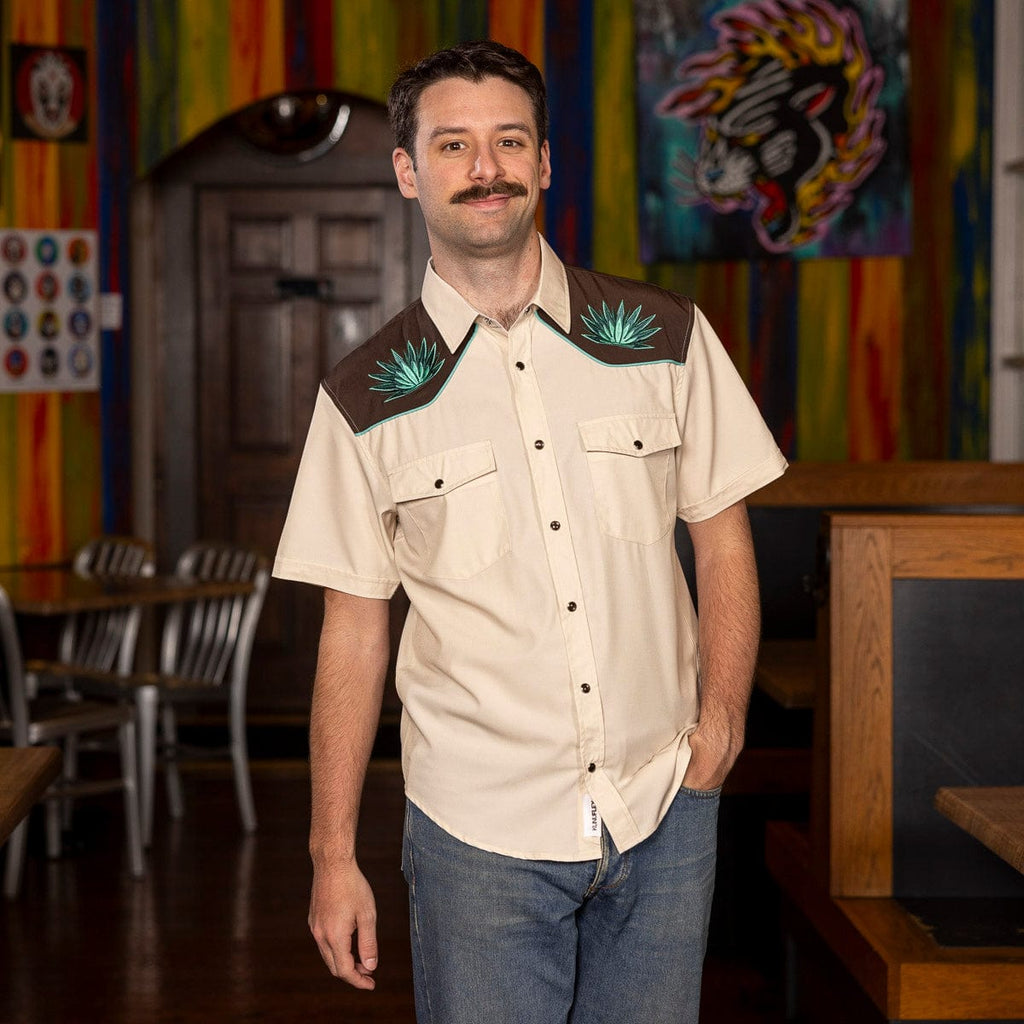 RSVLTS Mas Santo! Roper Short Sleeve Shirt in Neutral — front view