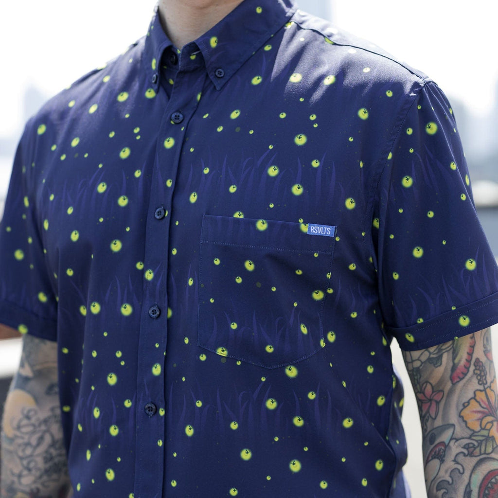 RSVLTS Fireflies KUNUFLEX Short Sleeve Shirt in Blue — detail 5