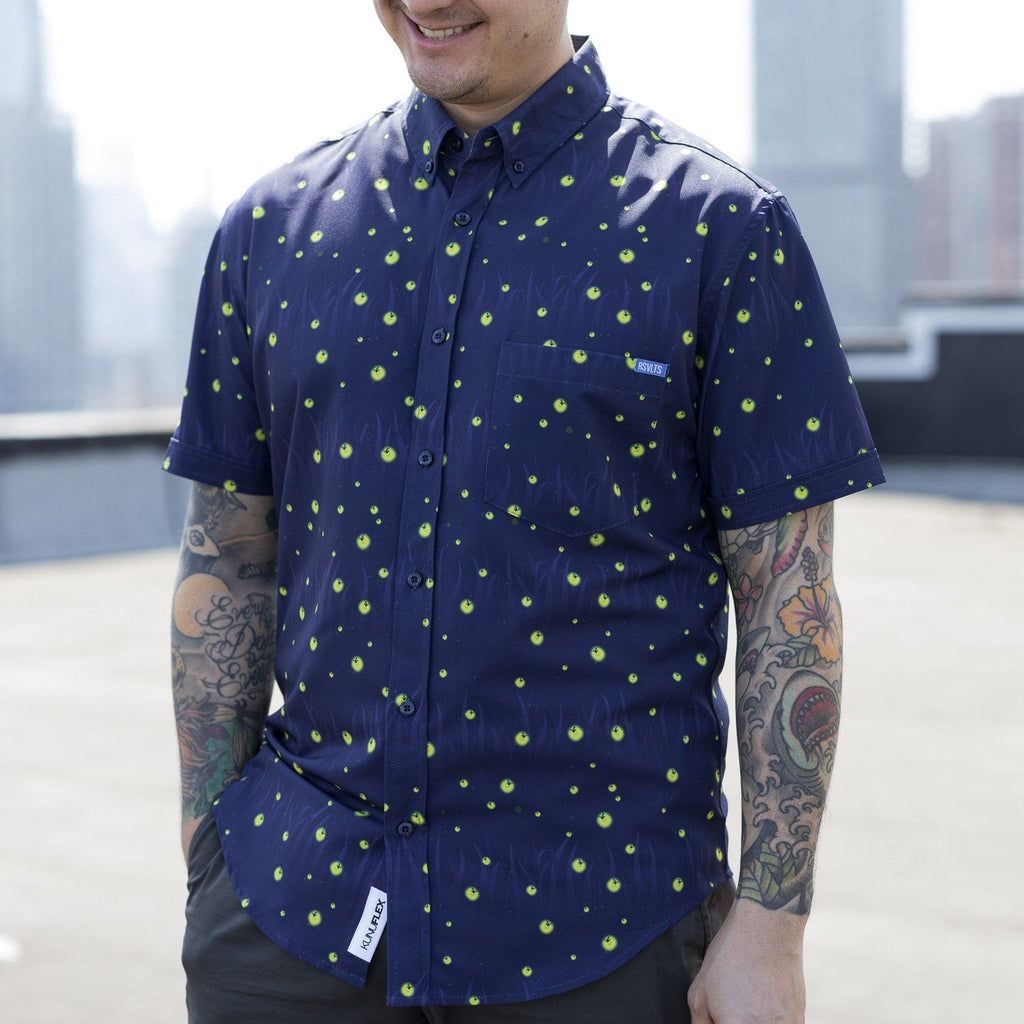 RSVLTS Fireflies KUNUFLEX Short Sleeve Shirt in Blue — detail 2