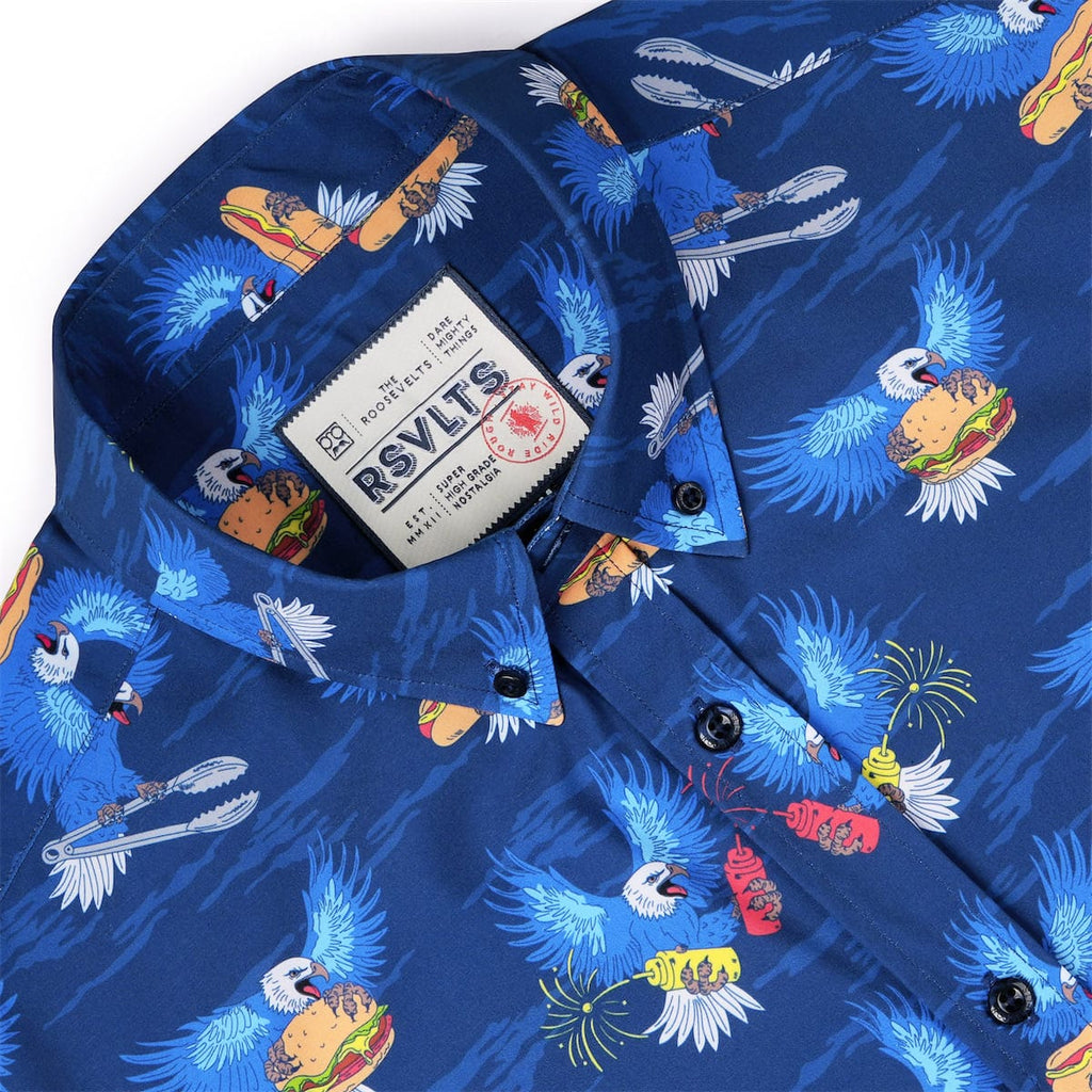 RSVLTS BBQ Wings KUNUFLEX Short Sleeve Shirt in Blue — detail 7