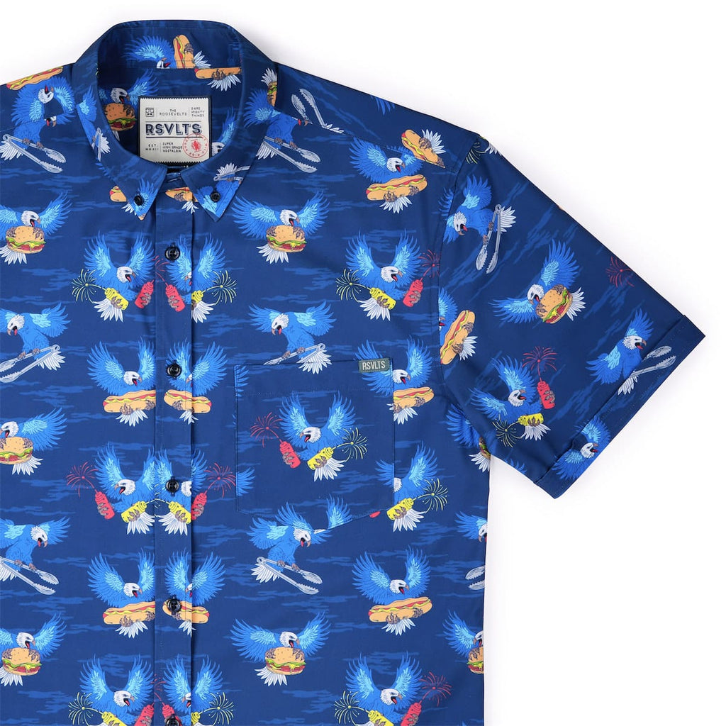 RSVLTS BBQ Wings KUNUFLEX Short Sleeve Shirt in Blue — detail 3