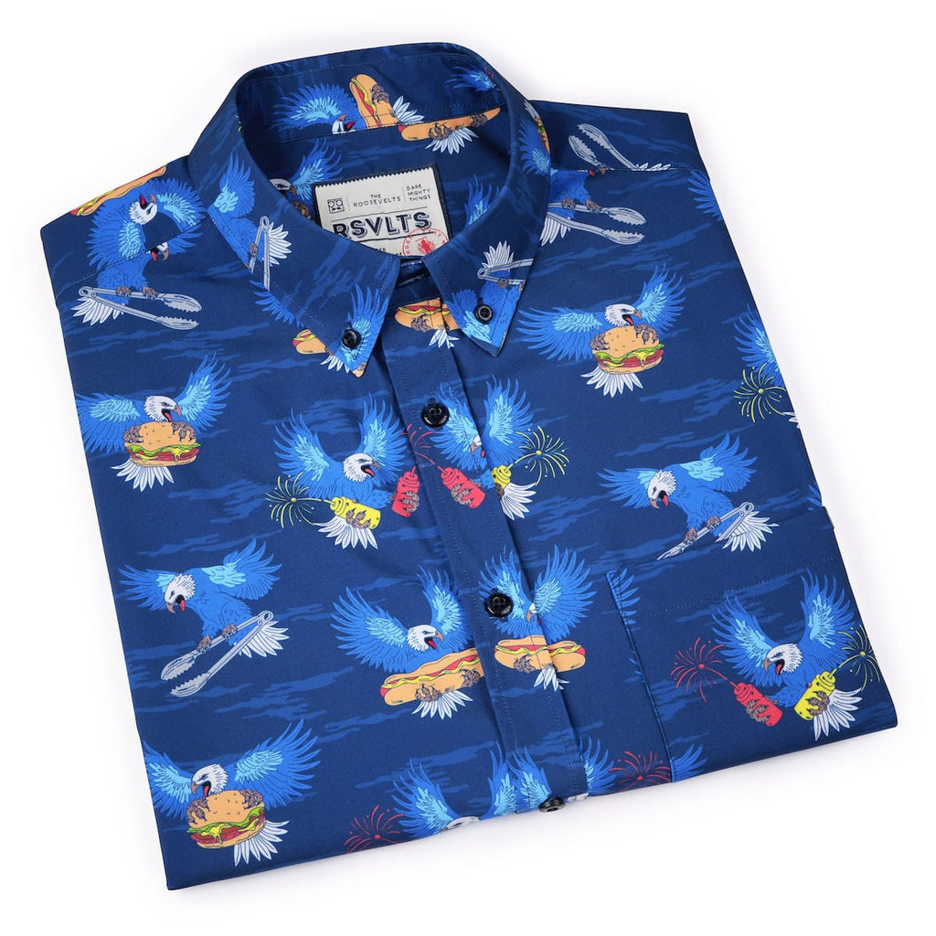 RSVLTS BBQ Wings KUNUFLEX Short Sleeve Shirt in Blue — detail 9