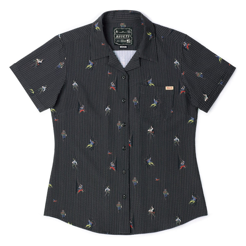 RSVLTS Shiver Me Timbers Women's Stretch Seersucker Short Sleeve Shirt in Black — detail 4