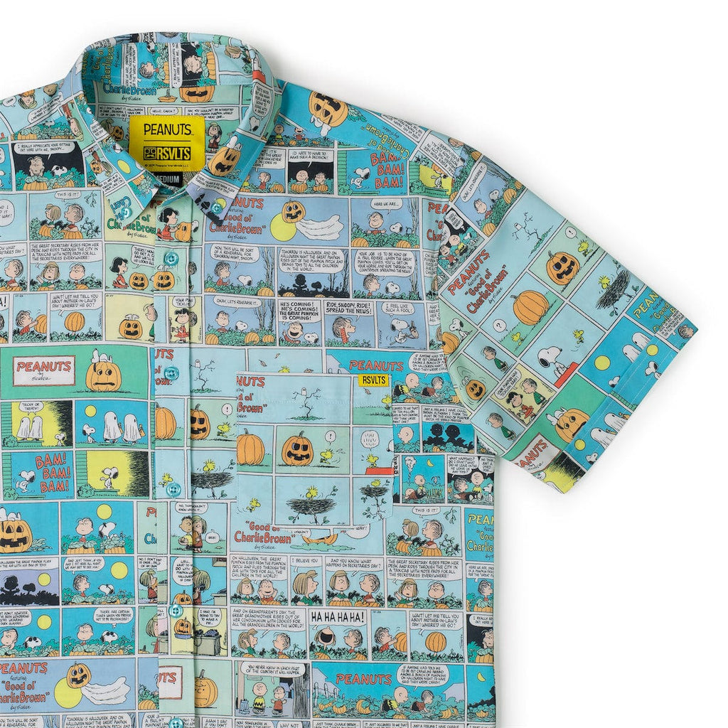 RSVLTS Spooky Strips KUNUFLEX Short Sleeve Shirt in Blue — front view