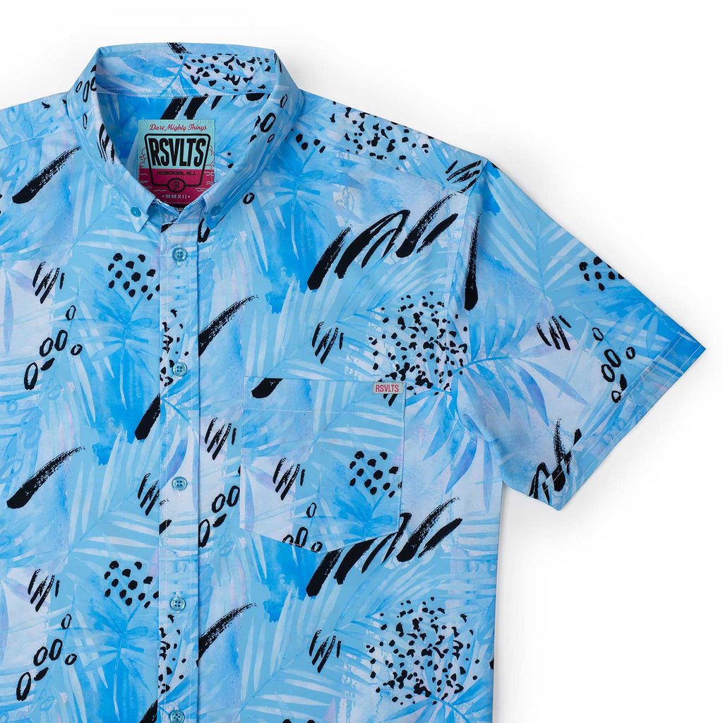 RSVLTS Blueberry Bomb Blast KUNUFLEX Short Sleeve Shirt in Blue — front view