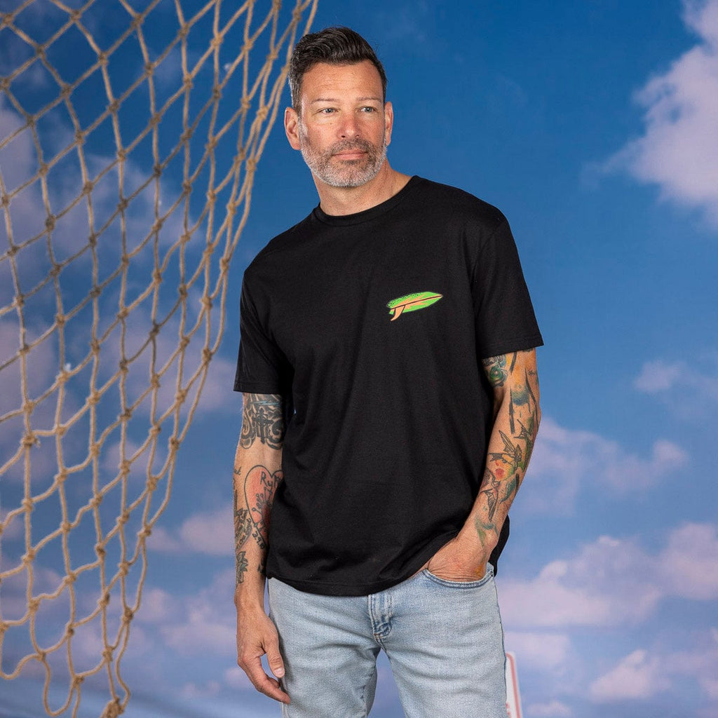 RSVLTS Sun. Surf. Shark. Crewneck Tee in Black — detail 2