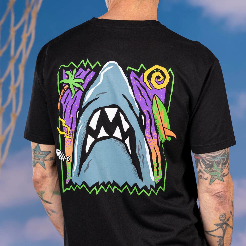 RSVLTS Sun. Surf. Shark. Crewneck Tee in Black — detail 4