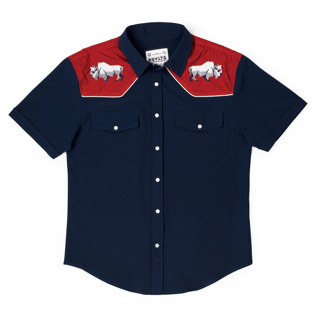 RSVLTS Great White Buffalo Roper Short Sleeve Shirt in Blue — detail 2