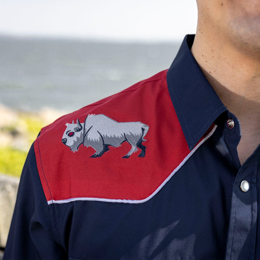 RSVLTS Great White Buffalo Roper Short Sleeve Shirt in Blue — detail 5