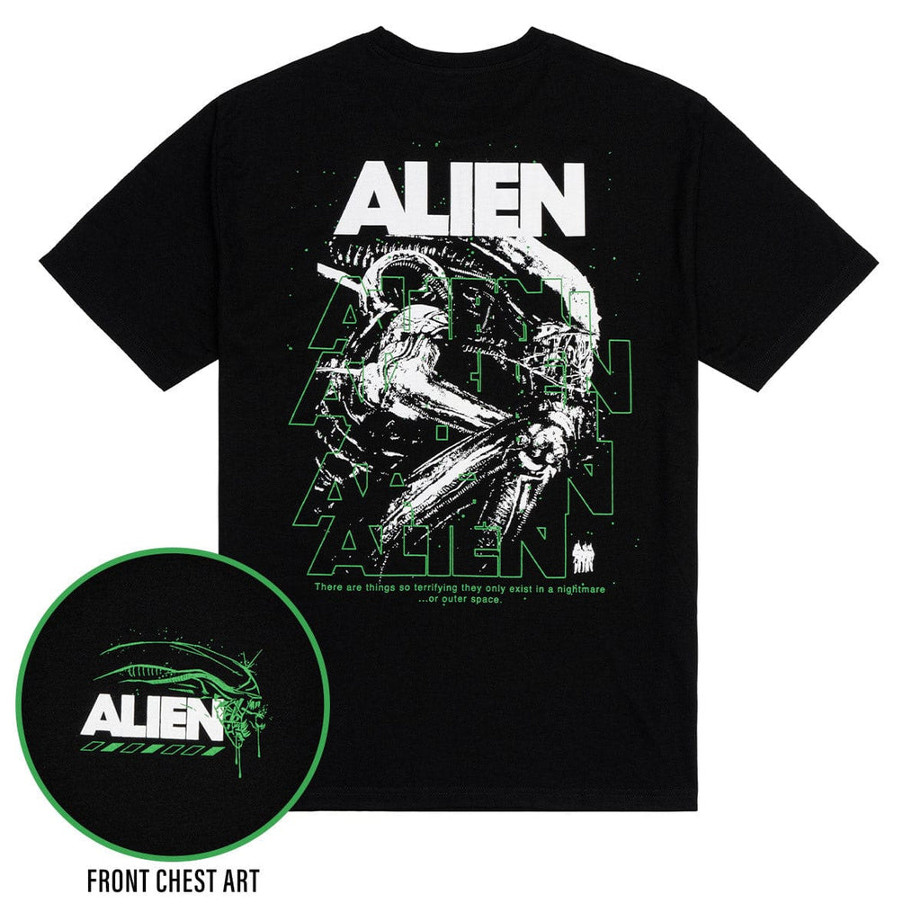 RSVLTS Outer Space Nightmare Crewneck Tee in Black — front view