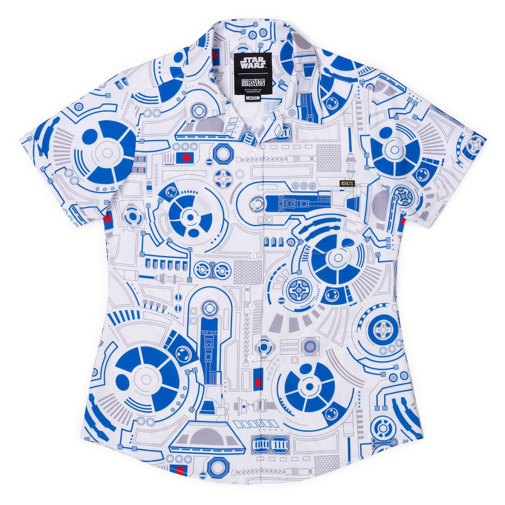 RSVLTS R2 Deconstructed Women's KUNUFLEX Short Sleeve Shirt in Blue — front view