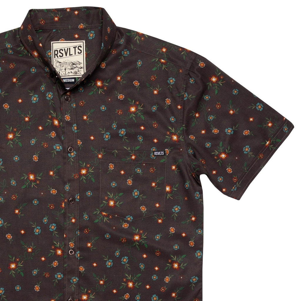 RSVLTS Wild Flower KUNUFLEX Short Sleeve Shirt in Brown — front view