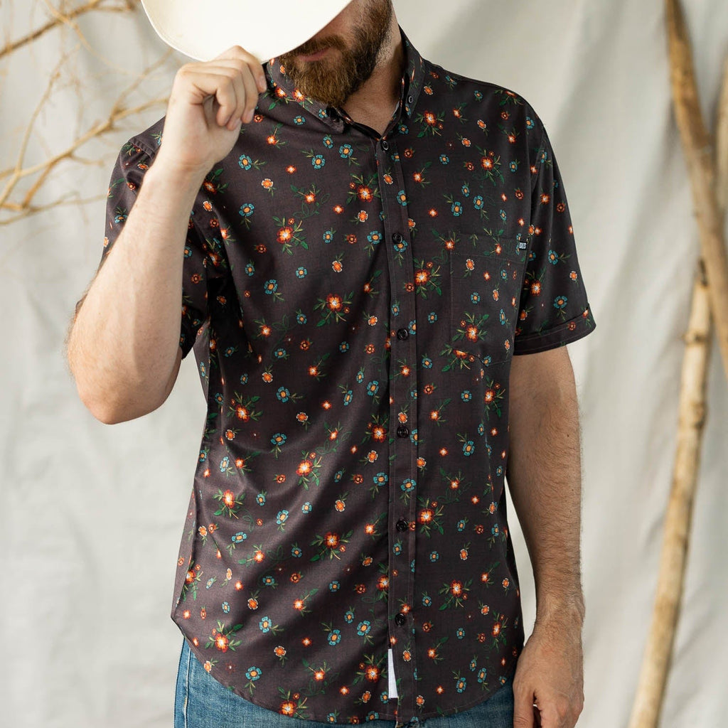 RSVLTS Wild Flower KUNUFLEX Short Sleeve Shirt in Brown — detail 2