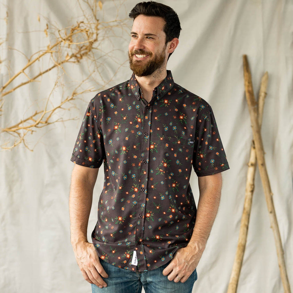 RSVLTS Wild Flower KUNUFLEX Short Sleeve Shirt in Brown — detail 6
