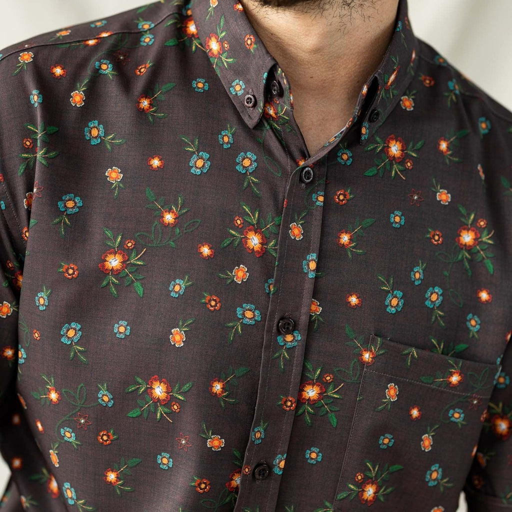 RSVLTS Wild Flower KUNUFLEX Short Sleeve Shirt in Brown — detail 4