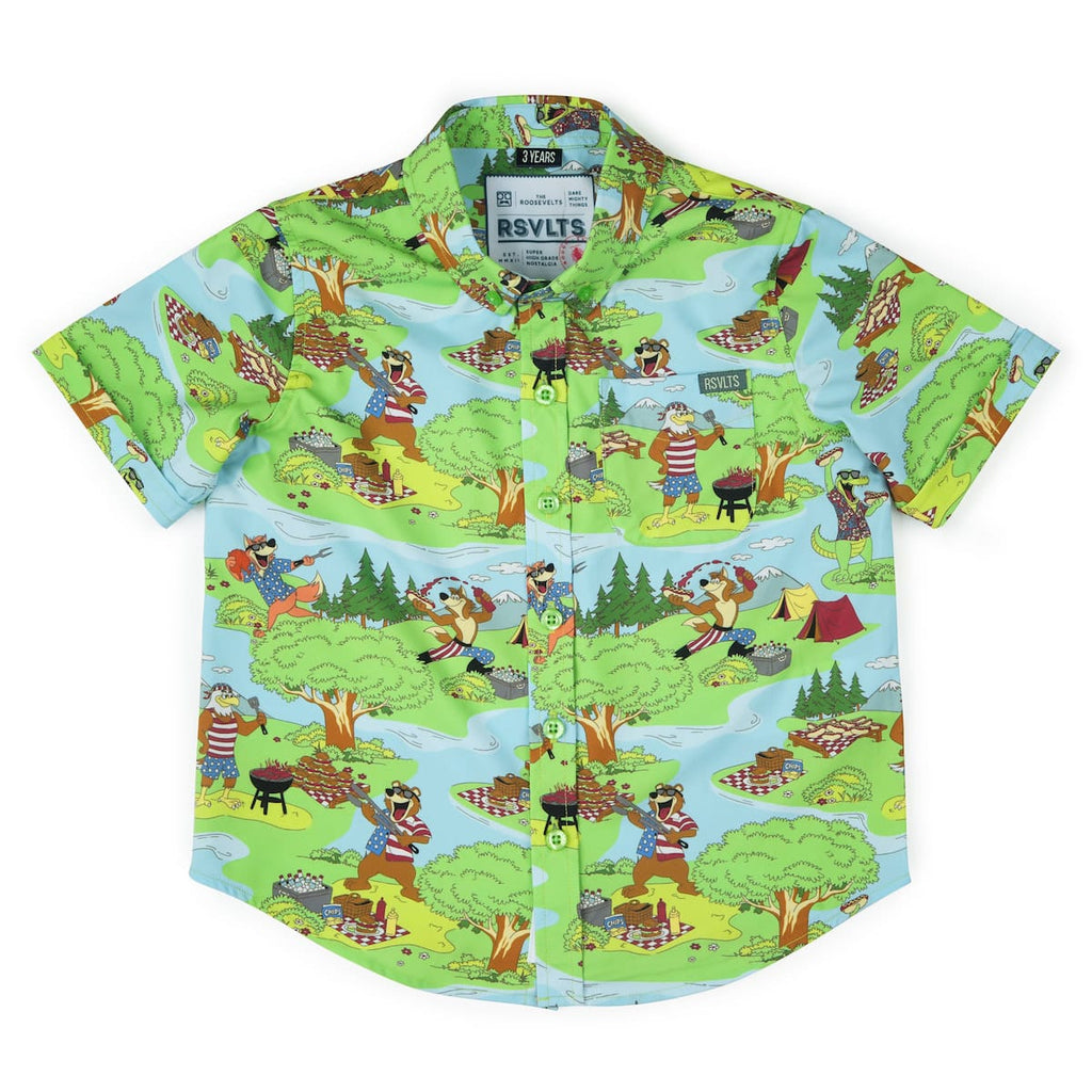RSVLTS Forest Fourth Preschool KUNUFLEX Short Sleeve Shirt in Green — front view