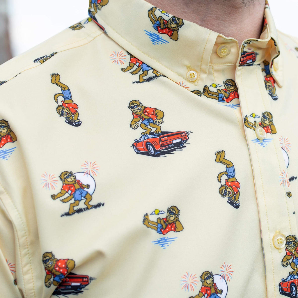 RSVLTS Werewolf In America KUNUFLEX Short Sleeve Shirt in Yellow — detail 4