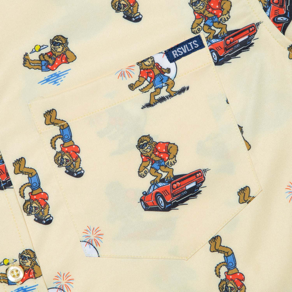 RSVLTS Werewolf In America KUNUFLEX Short Sleeve Shirt in Yellow — detail 3