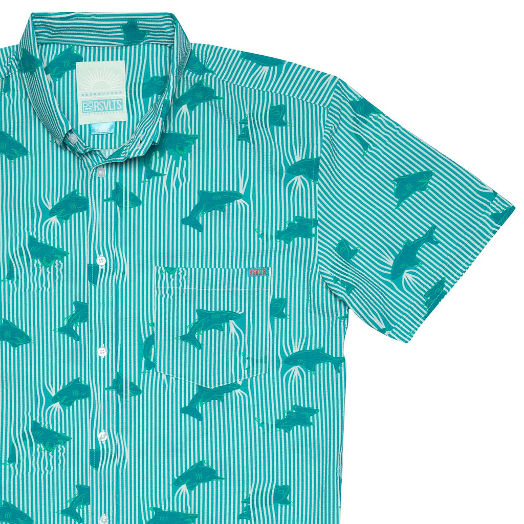 RSVLTS Shark Stretch Seersucker Short Sleeve Shirt in Blue — front view