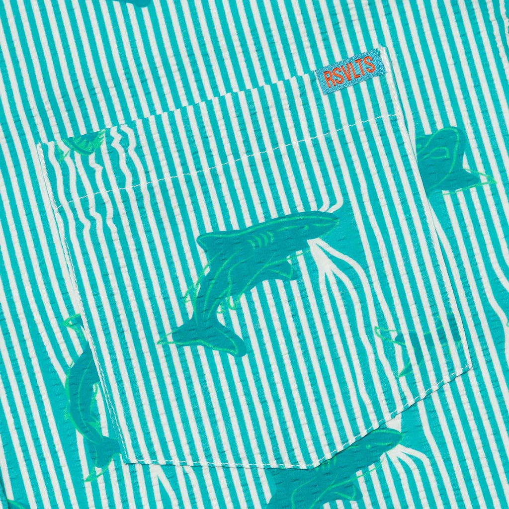 RSVLTS Shark Stretch Seersucker Short Sleeve Shirt in Blue — detail 8