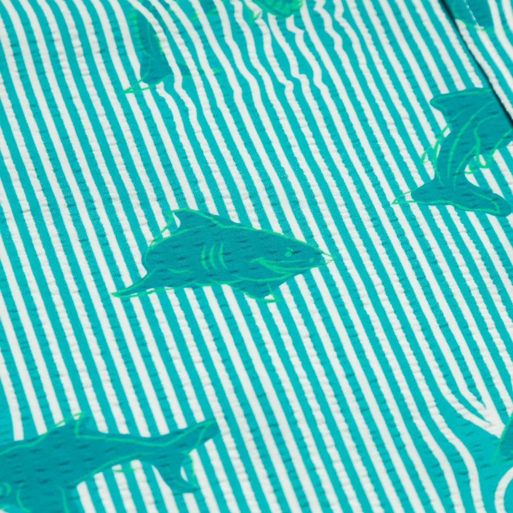 RSVLTS Shark Stretch Seersucker Short Sleeve Shirt in Blue — detail 6