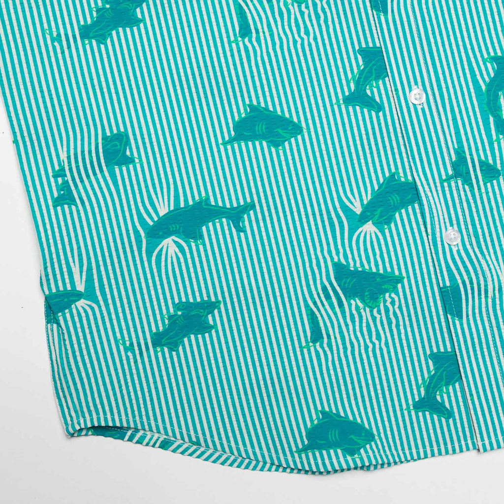 RSVLTS Shark Stretch Seersucker Short Sleeve Shirt in Blue — detail 4