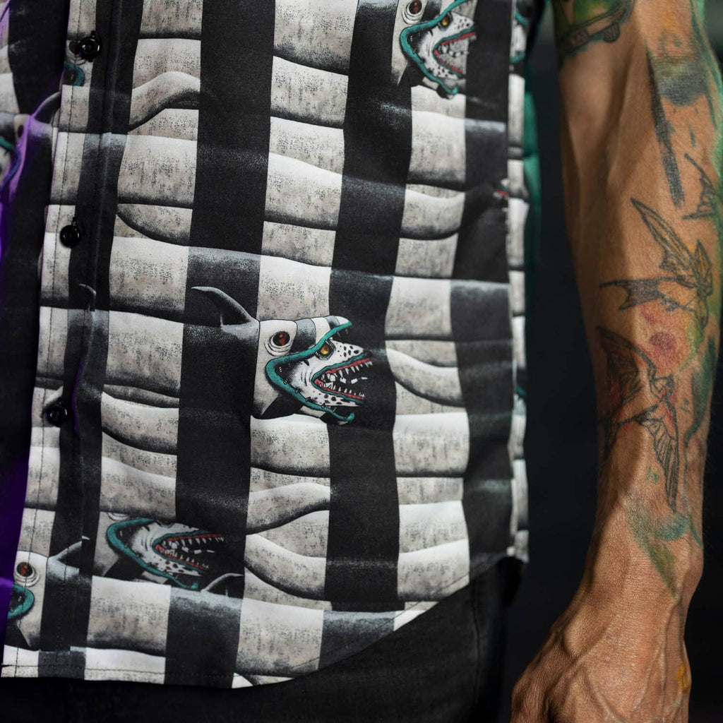 RSVLTS Sandworm Stripes KUNUFLEX Short Sleeve Shirt in Gray — detail 8
