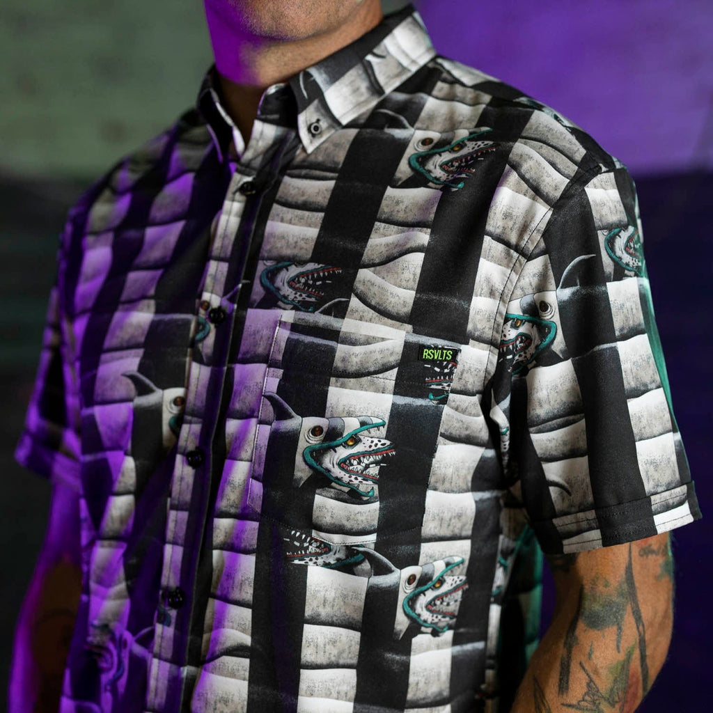 RSVLTS Sandworm Stripes KUNUFLEX Short Sleeve Shirt in Gray — detail 7