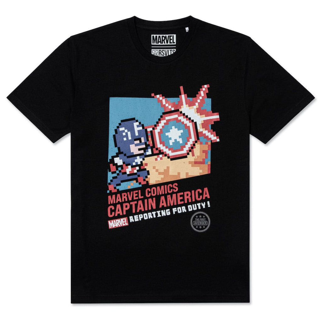 RSVLTS Pixel Patriot Crewneck Tee in Black — front view