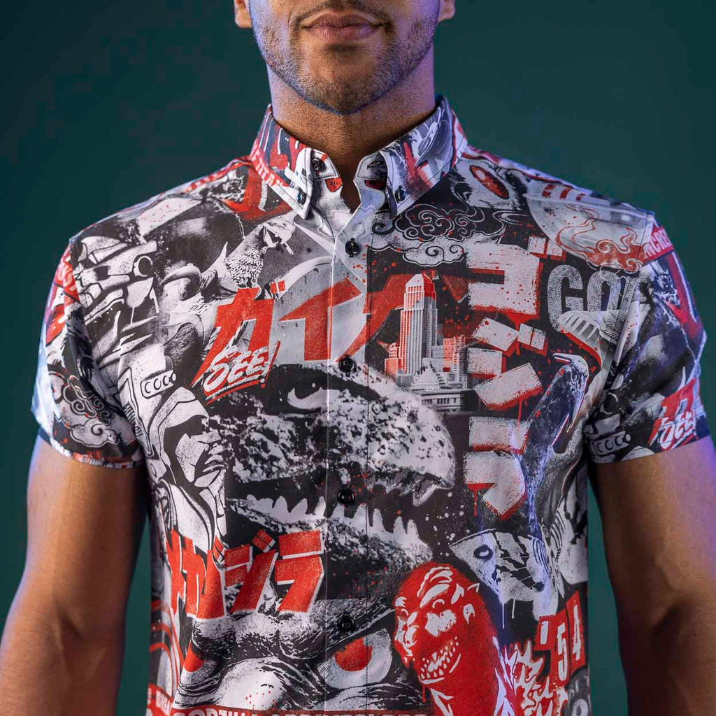 RSVLTS King of the Monsters KUNUFLEX Short Sleeve Shirt in Black — detail 7