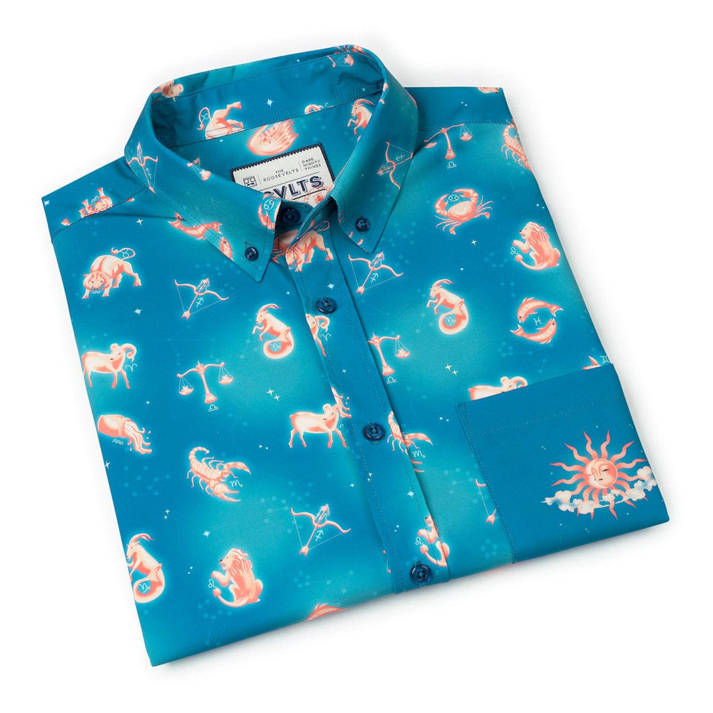 RSVLTS Star-Crossed Cosmos KUNUFLEX Short Sleeve Shirt in Blue — detail 11