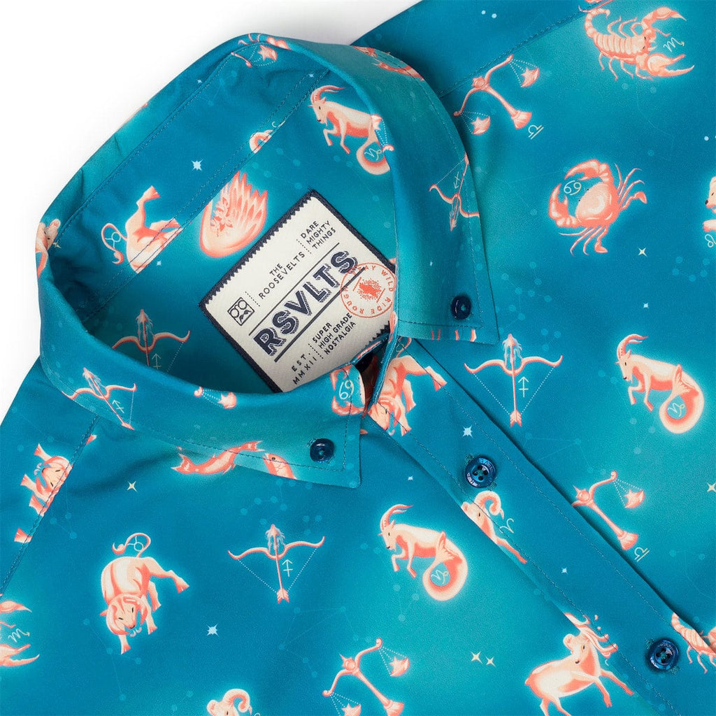 RSVLTS Star-Crossed Cosmos KUNUFLEX Short Sleeve Shirt in Blue — detail 9