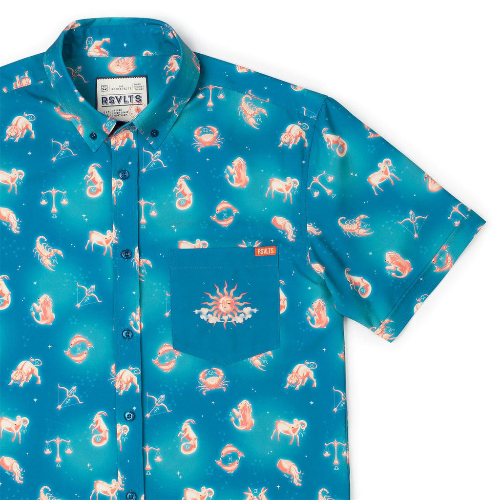 RSVLTS Star-Crossed Cosmos KUNUFLEX Short Sleeve Shirt in Blue — detail 5