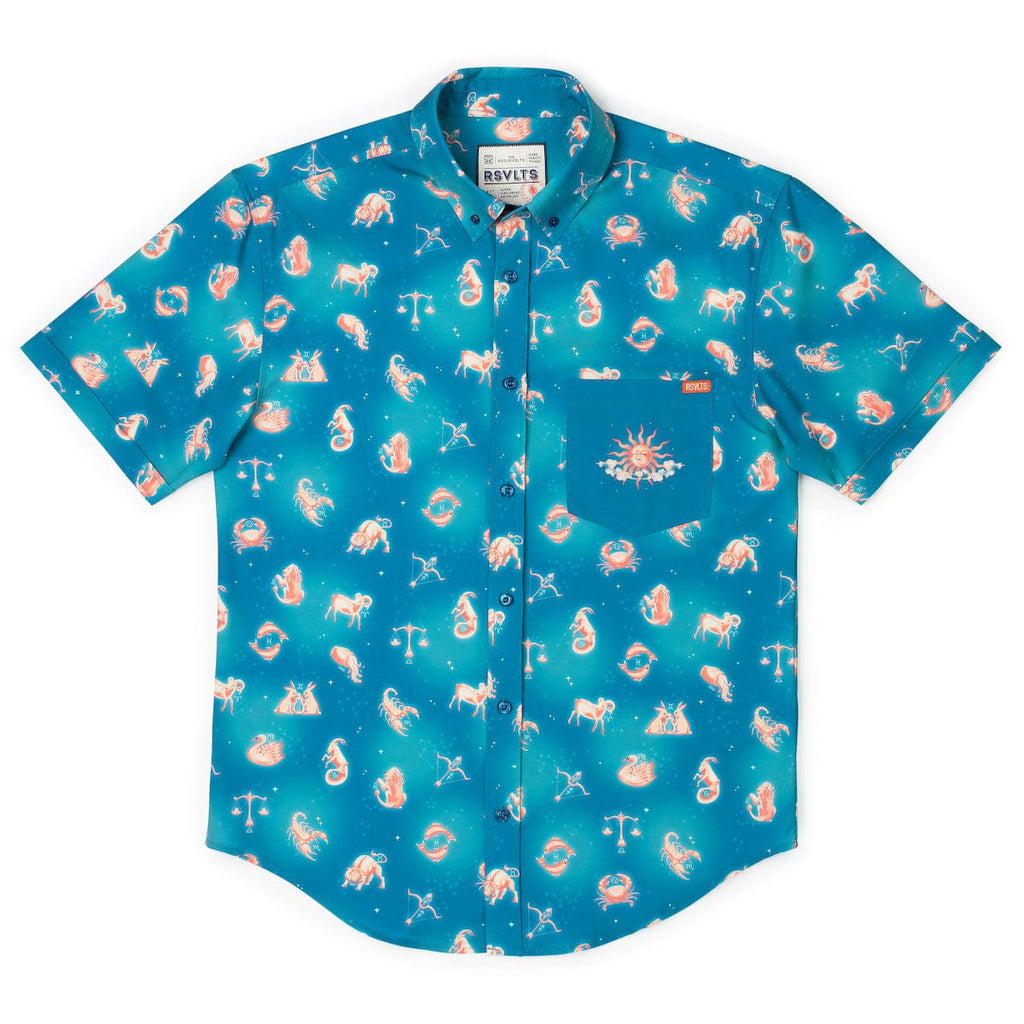 RSVLTS Star-Crossed Cosmos KUNUFLEX Short Sleeve Shirt in Blue — detail 8