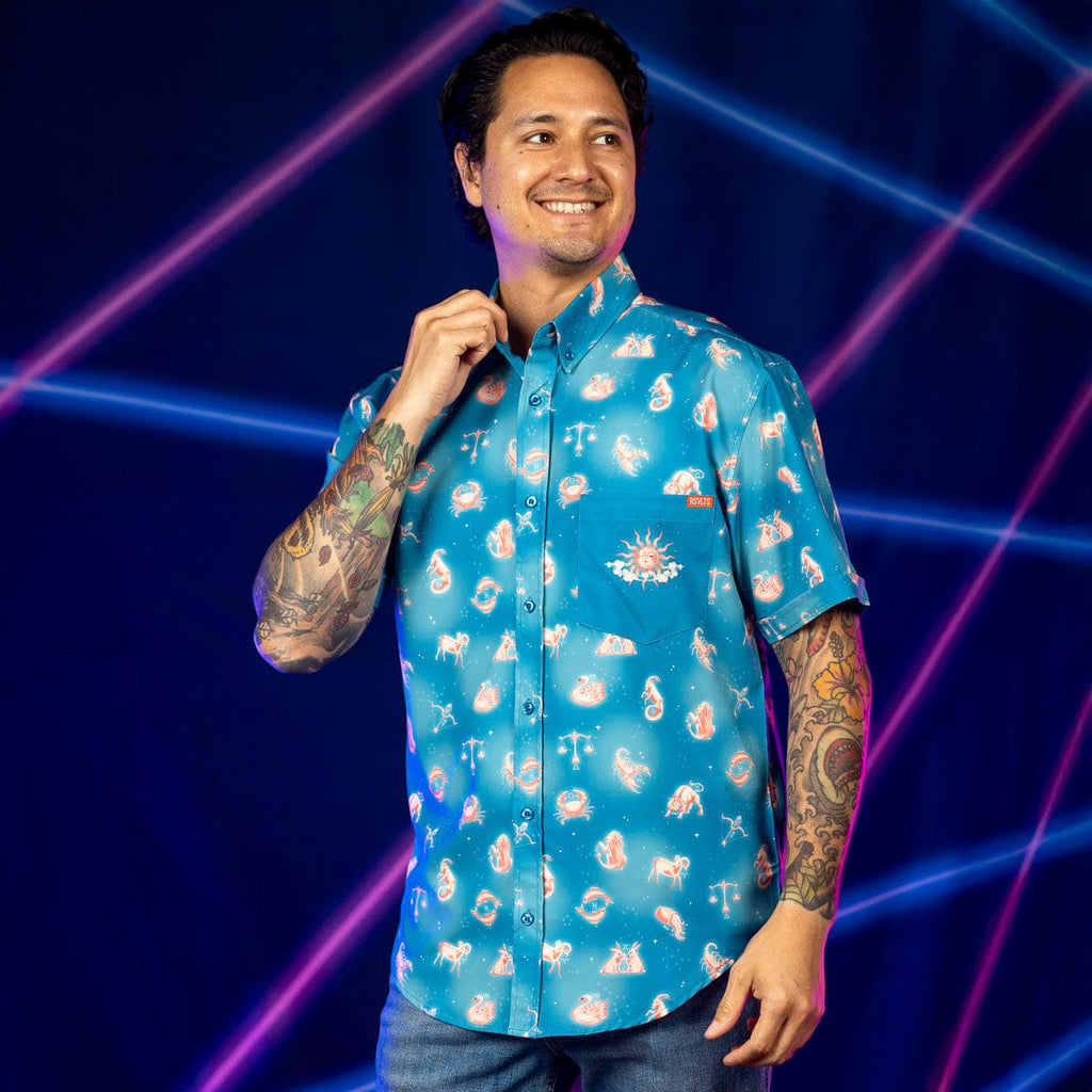RSVLTS Star-Crossed Cosmos KUNUFLEX Short Sleeve Shirt in Blue — detail 6