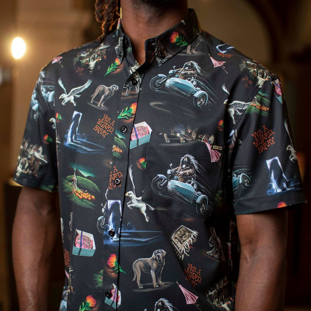 RSVLTS Yer A Wizard, Harry KUNUFLEX Short Sleeve Shirt in Black — detail 4
