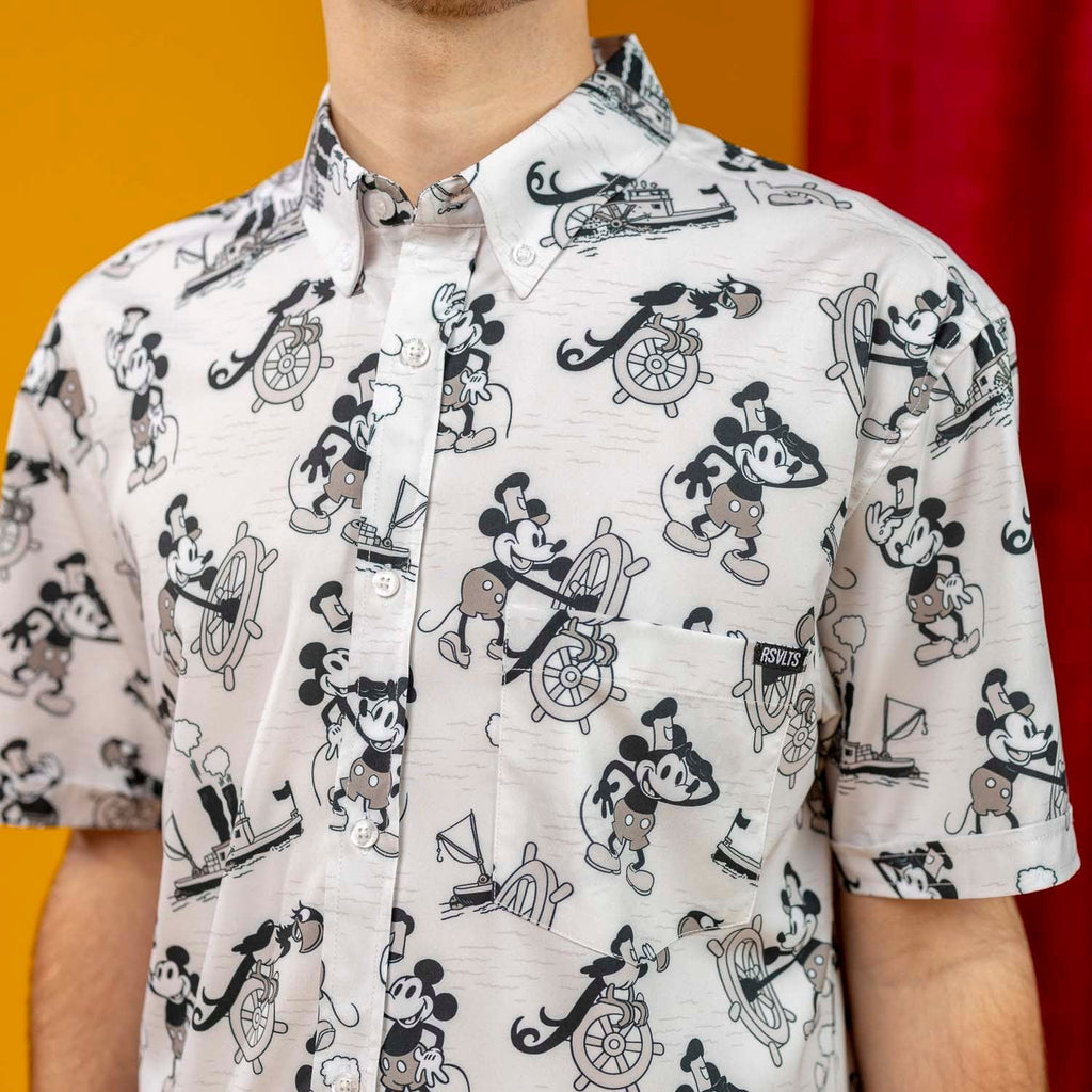 RSVLTS Steamboat Mickey KUNUFLEX Short Sleeve Shirt in White — detail 4